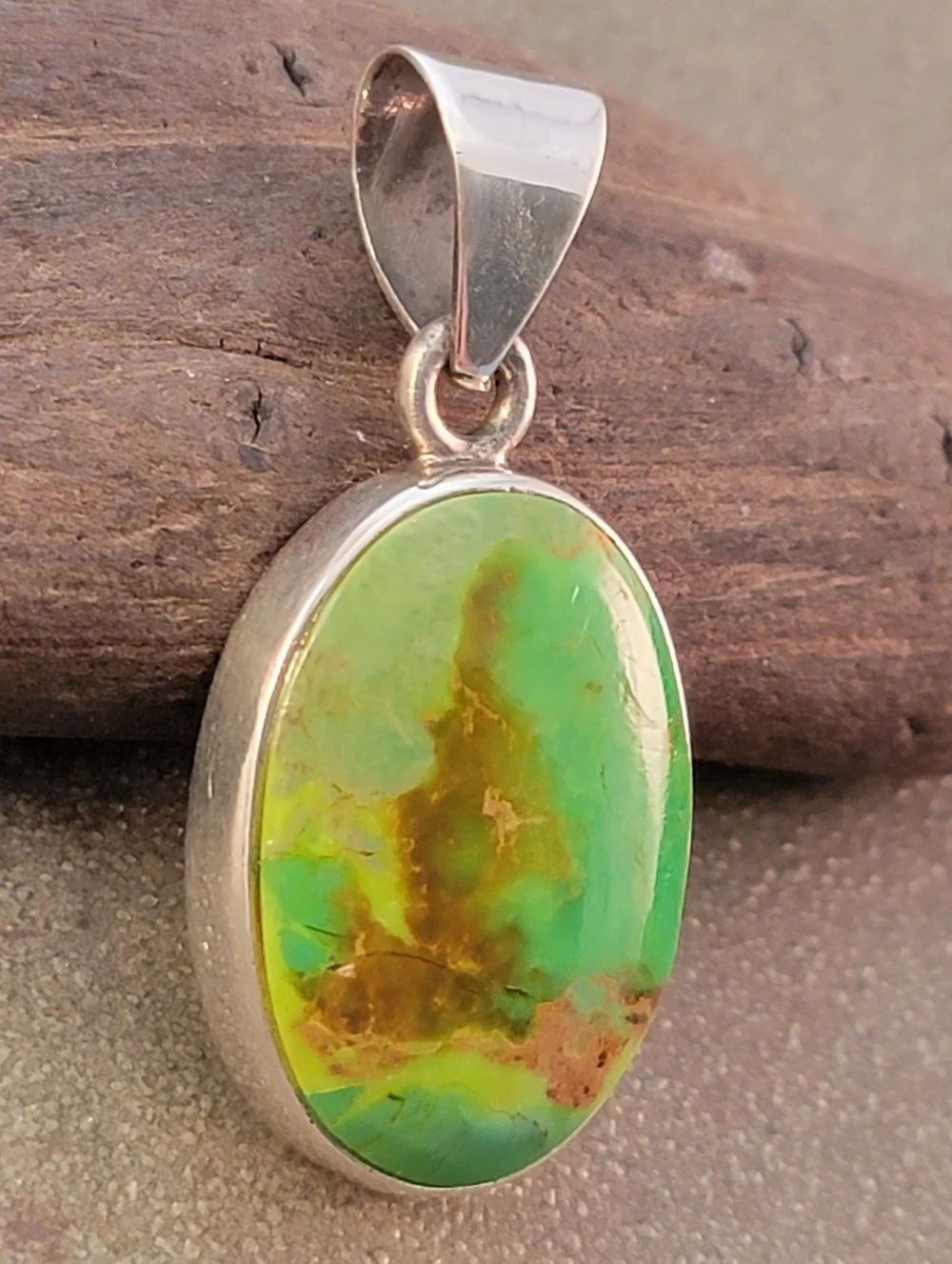 Oval Sterling Royston Green Turquoise Brown Matrix Pendant
